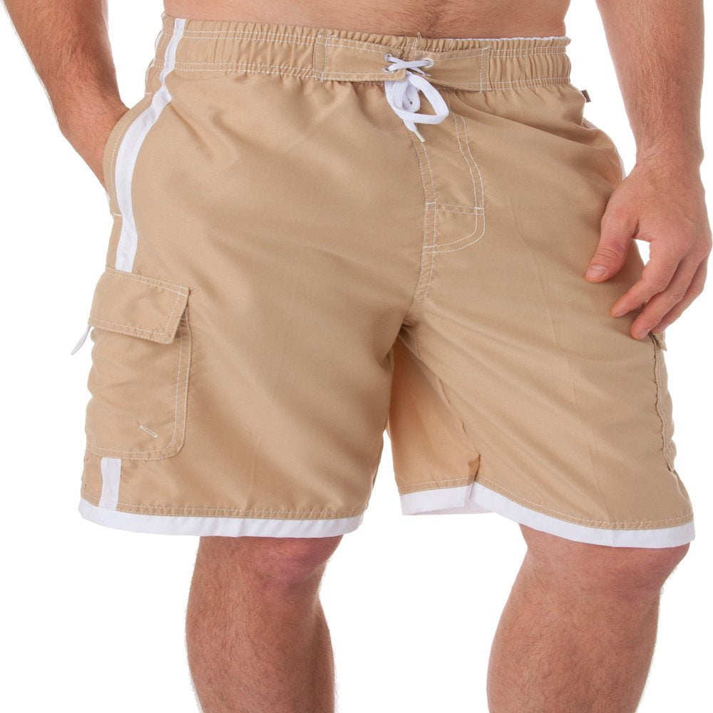 Sakkas Mens Contrast Stripes Skate Surf Board Short / Swim Trunks - Navy - 5XL