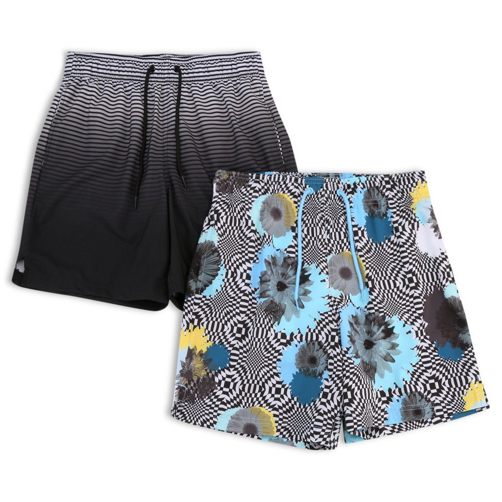 George Men'S and Big Men'S 6" Stripe Black Soot and New Toucan Swim Trunks, 2-Pack, Sizes up to 5XL