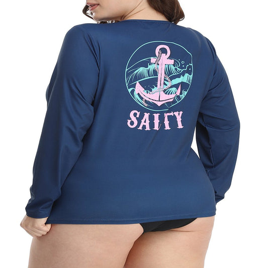 HDE Women'S plus Size Rash Guard UPF 50 Long Sleeve Swim Top Salty 1X