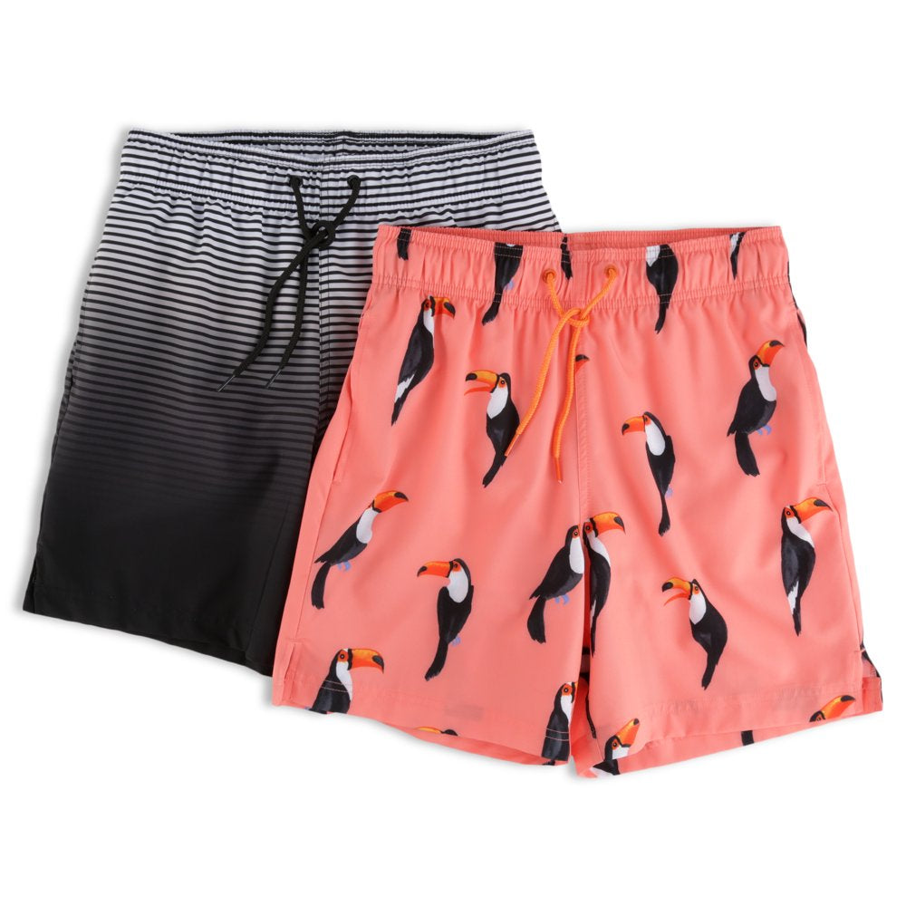 George Men'S and Big Men'S 6" Stripe Black Soot and New Toucan Swim Trunks, 2-Pack, Sizes up to 5XL