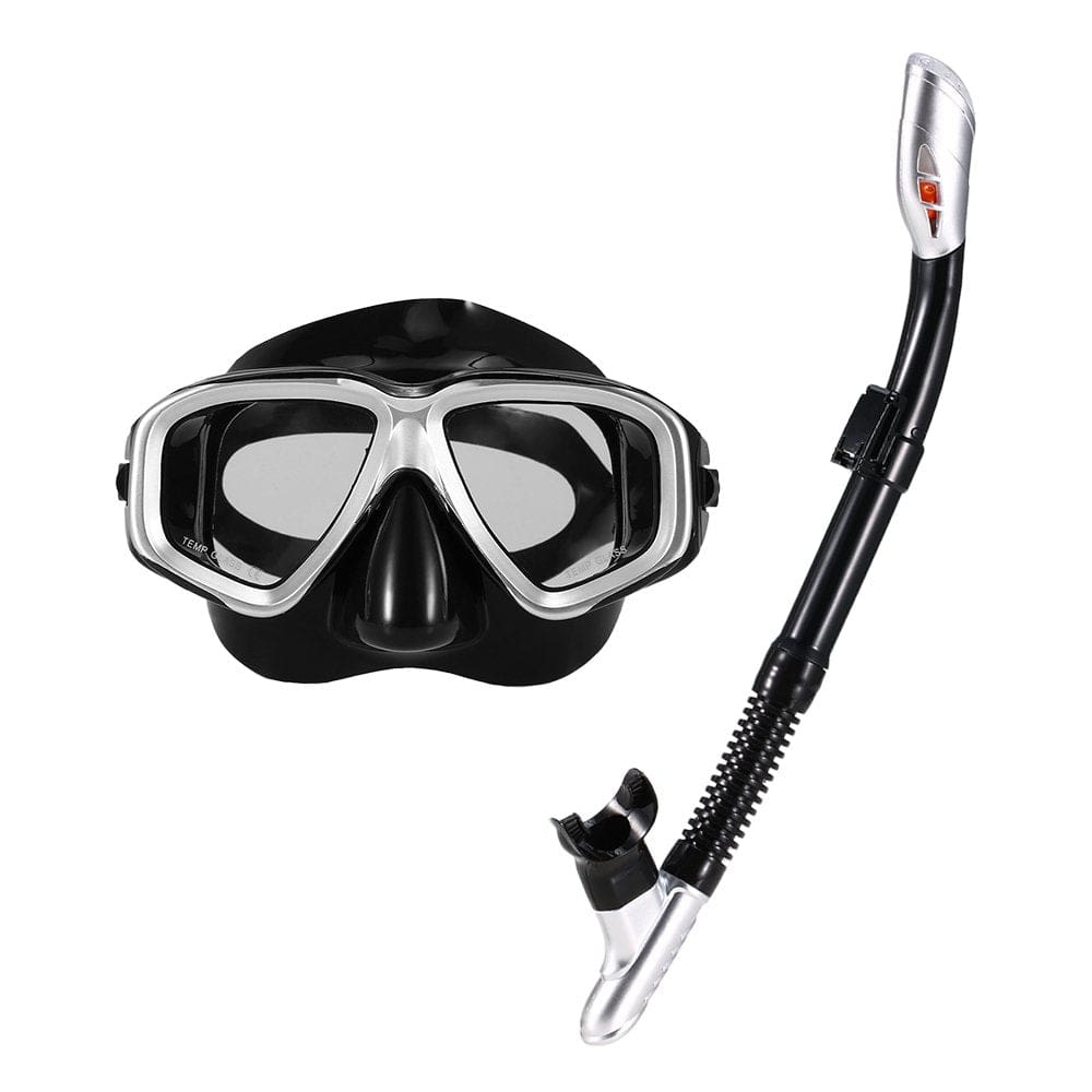 Adults Snorkeling Mask Freediving Mask Anti-Fog Diving Snorkeling Swimming Mask Tempered Glass Lens Goggles