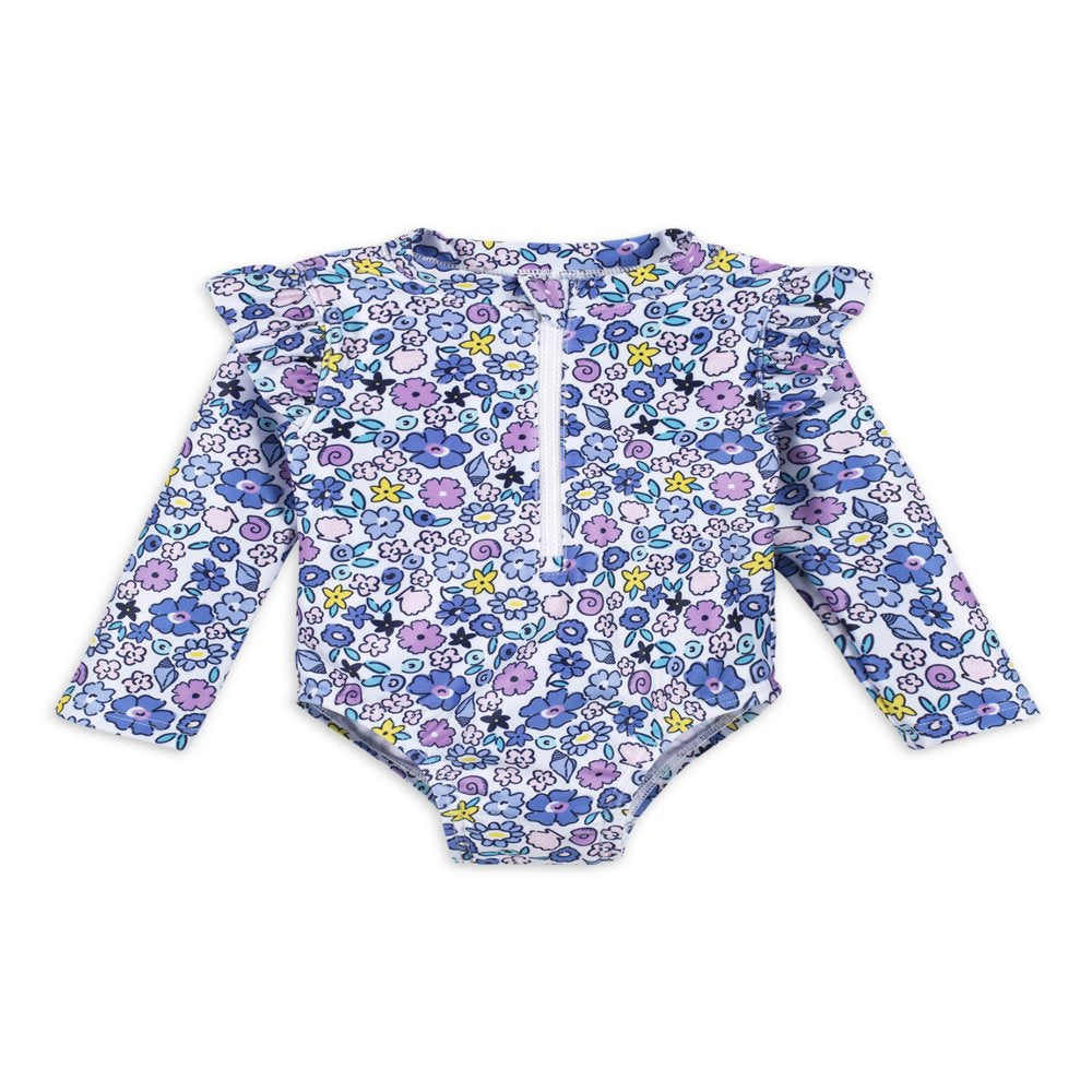 Gerber Baby & Toddler Girl One Piece Long Sleeve Swimsuit Rash Guard with UPF 50+ (0/3M - 5T)