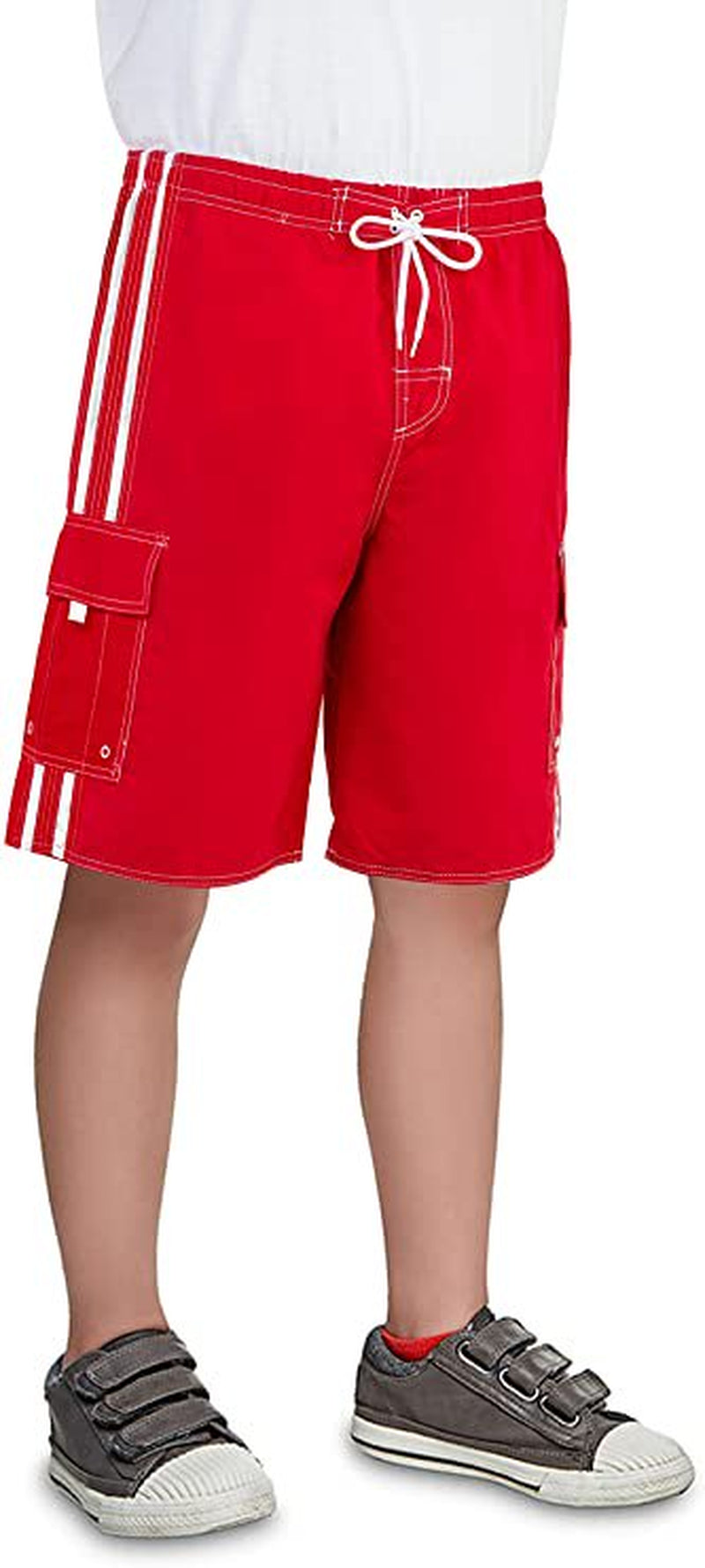 North 15 Big Boy'S Quick Dry Beach Swim Trunks Shorts with Cargo Pokcets-5104B-Blk/Red-14-16