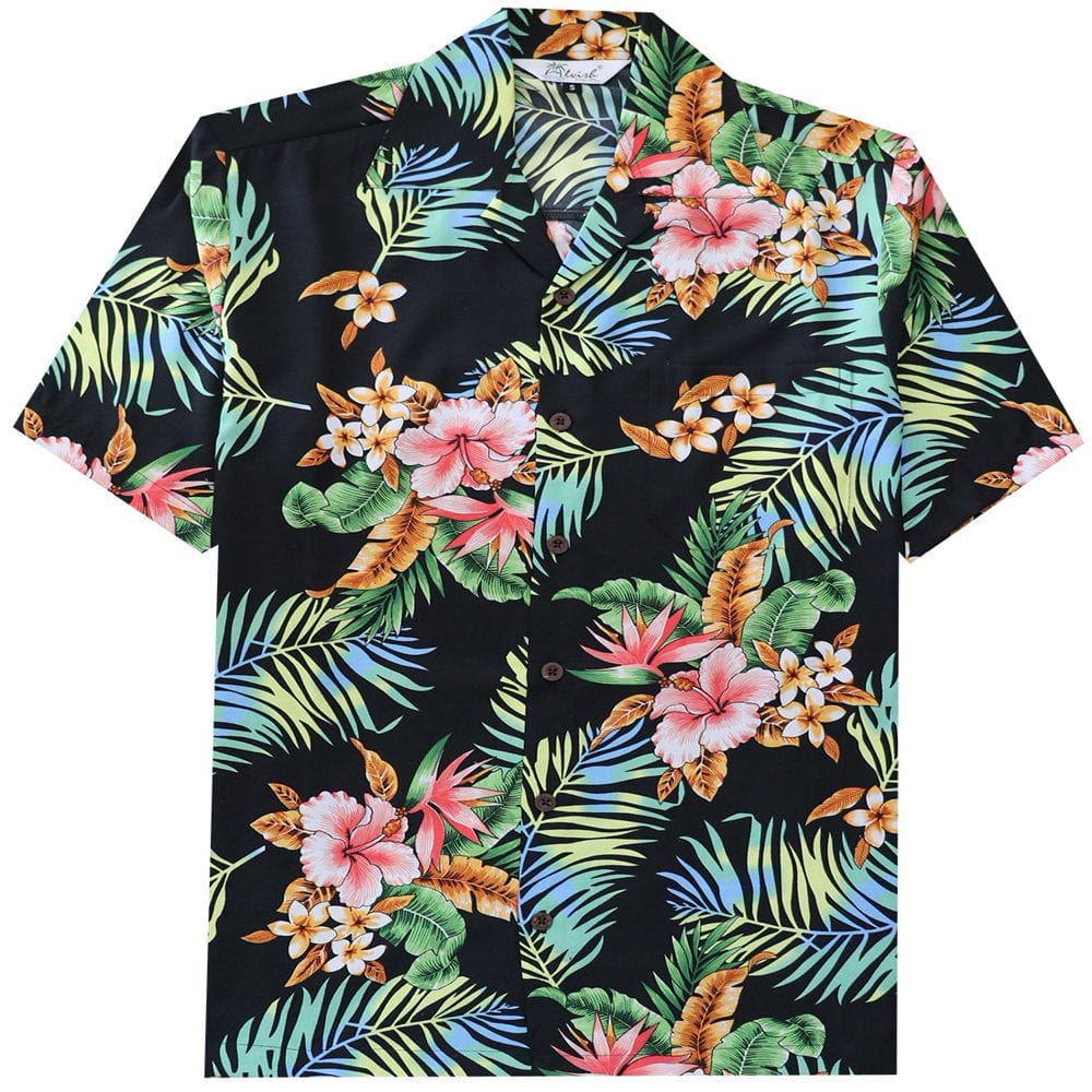 Alvish Hawaiian Shirt 54 Mens Flower Leaf Beach Aloha Party Casual Black S