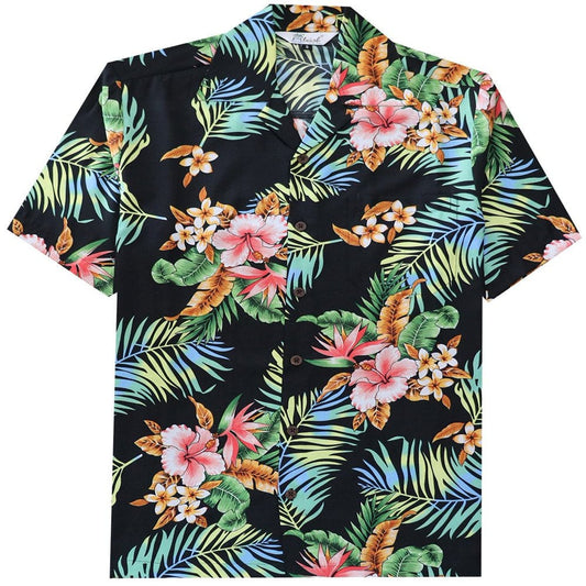 Alvish Hawaiian Shirt 54 Mens Flower Leaf Beach Aloha Party Casual Black S