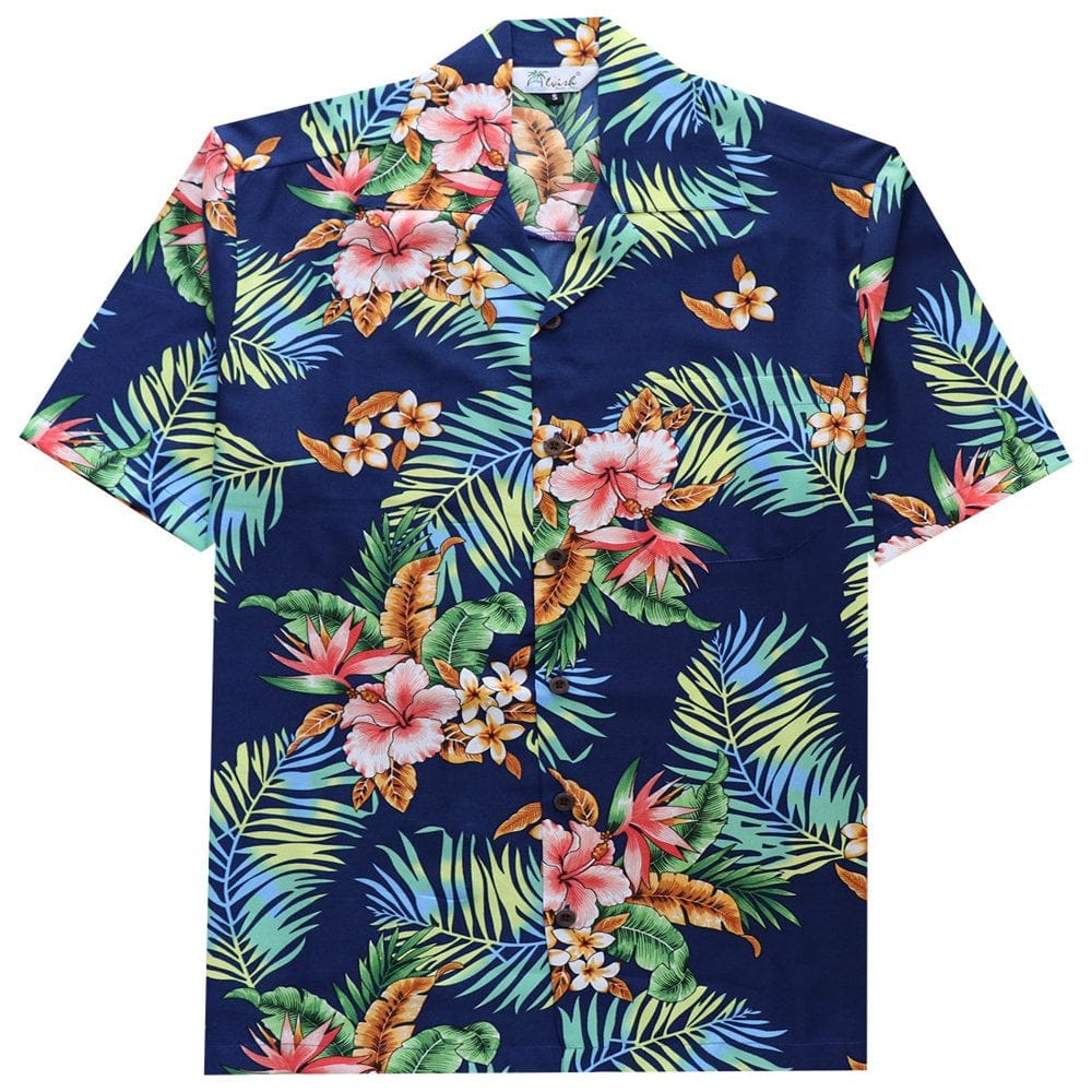 Alvish Hawaiian Shirt 54 Mens Flower Leaf Beach Aloha Party Casual Black S
