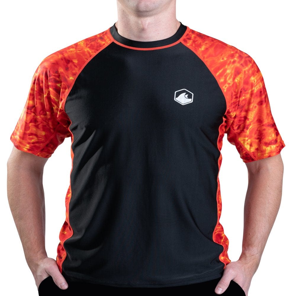 Aqua Design Mens Short Sleeve Rash Guard Shirt: Surf Swim Rashguard Shirts: White Water/Black Size Medium