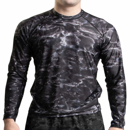 Aqua Design Rash Guard Men: UPF 50+ Long Sleeve Rashguard Swim Shirts for Men: Black Water Size 5X-Large