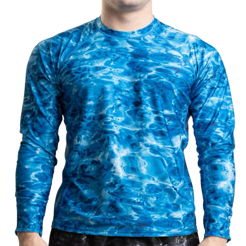 Aqua Design Rash Guard Men: UPF 50+ Long Sleeve Rashguard Swim Shirts for Men: Black Water Size 5X-Large
