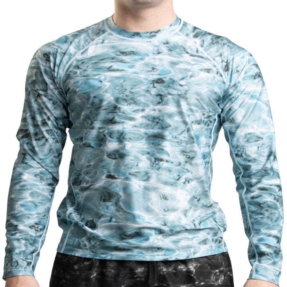 Aqua Design Rash Guard Men: UPF 50+ Long Sleeve Rashguard Swim Shirts for Men: Black Water Size 5X-Large