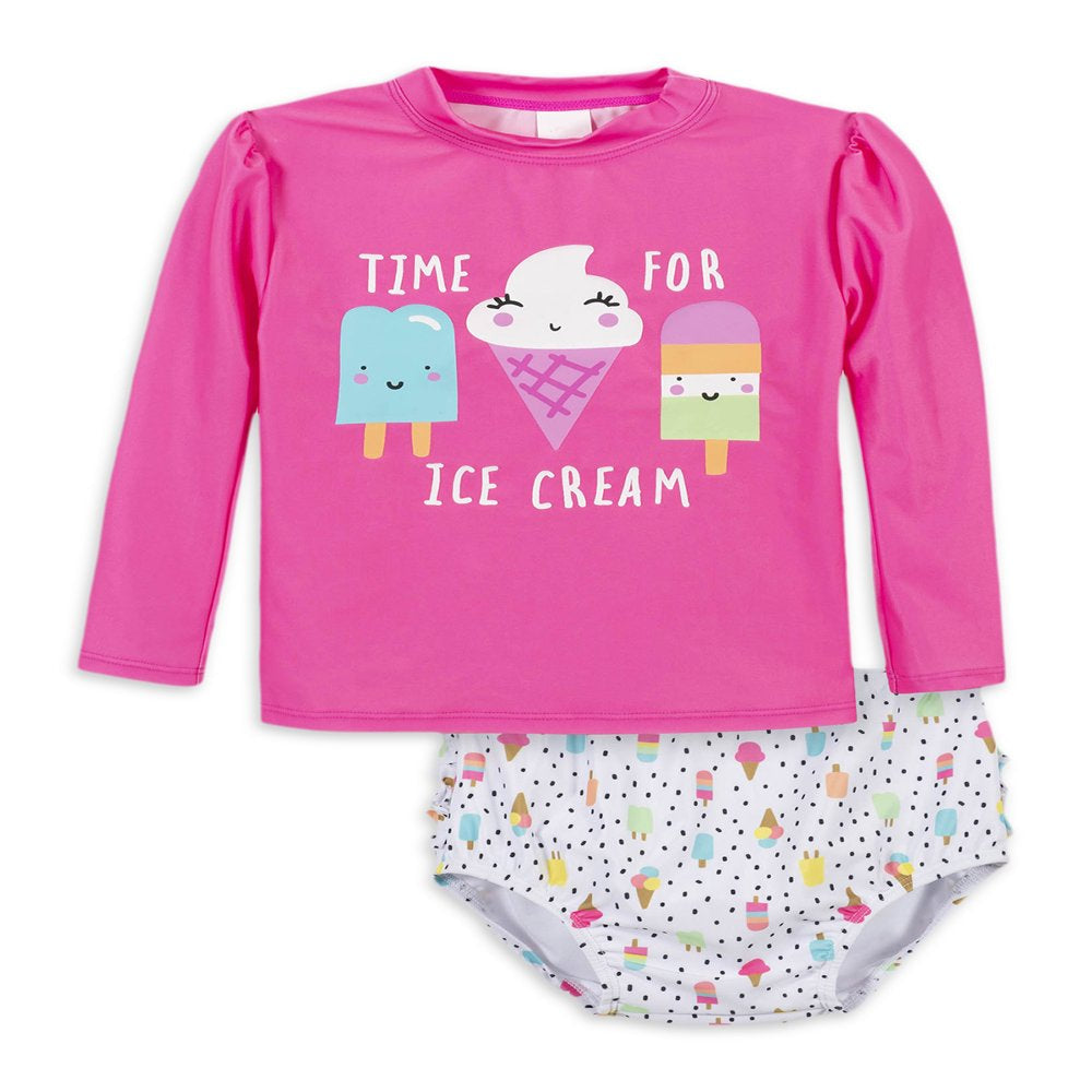 Gerber Baby & Toddler Girl Rashguard & Swim Bottoms Set with UPF 50+, 2-Piece, (0/3M - 5T)