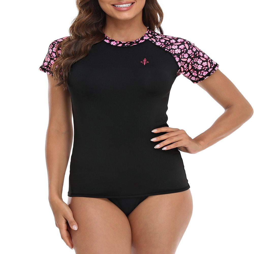 LRD Women'S Short Sleeve Rash Guard Shirts UPF 50 Swim Shirt Black - S