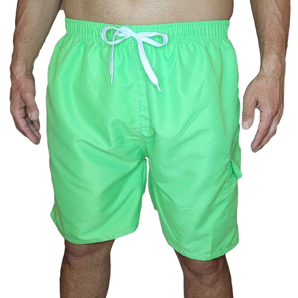 Men'S 3 Pockets Cargo Swim Shorts Swimming Trunks Swimwear Suit, Beach Surf Boad Summer Wear, All Solid Colors