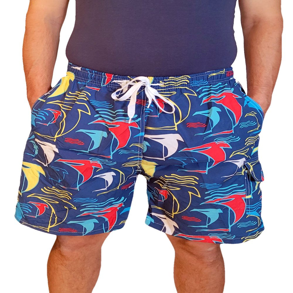 Men'S 3 Pockets Cargo Swim Shorts Swimming Trunks Swimwear Suit, Beach Surf Boad Summer Wear, All Solid Colors
