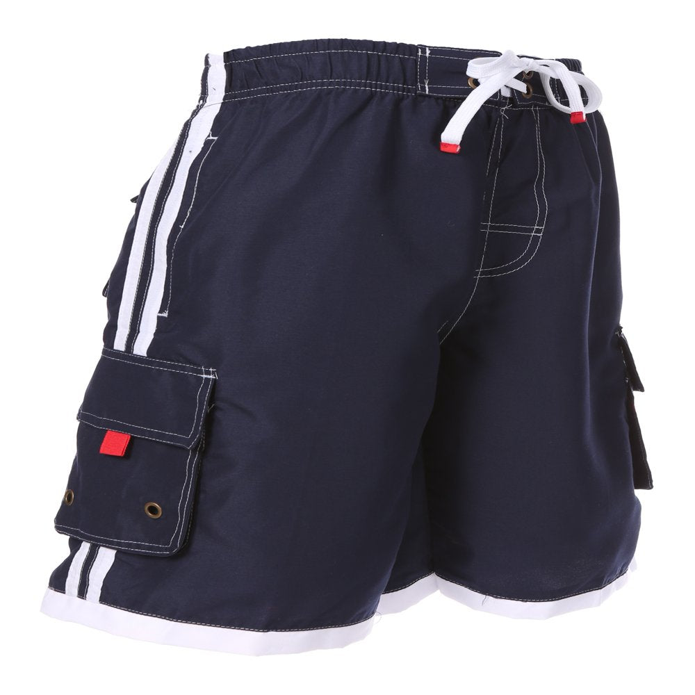 Sakkas Mens Contrast Stripes Skate Surf Board Short / Swim Trunks - Navy - 5XL