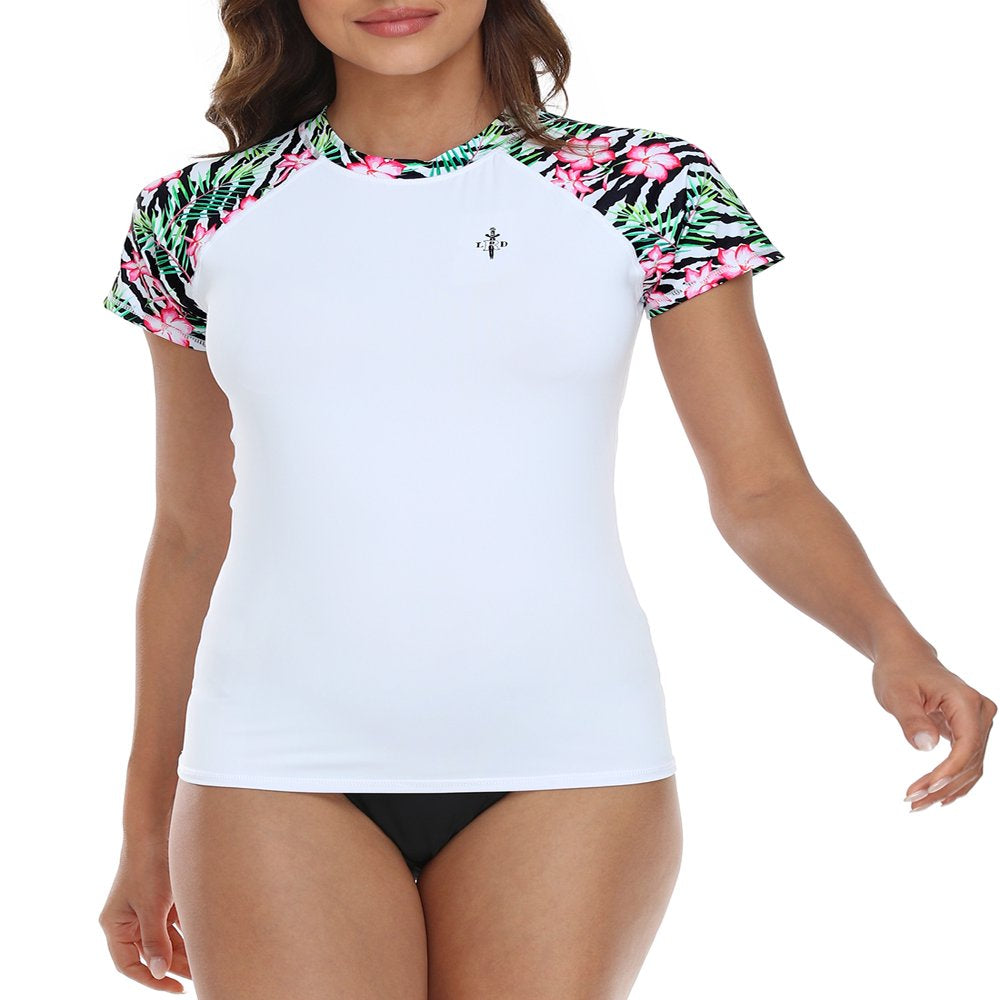 LRD Women'S Short Sleeve Rash Guard Shirts UPF 50 Swim Shirt Black - S