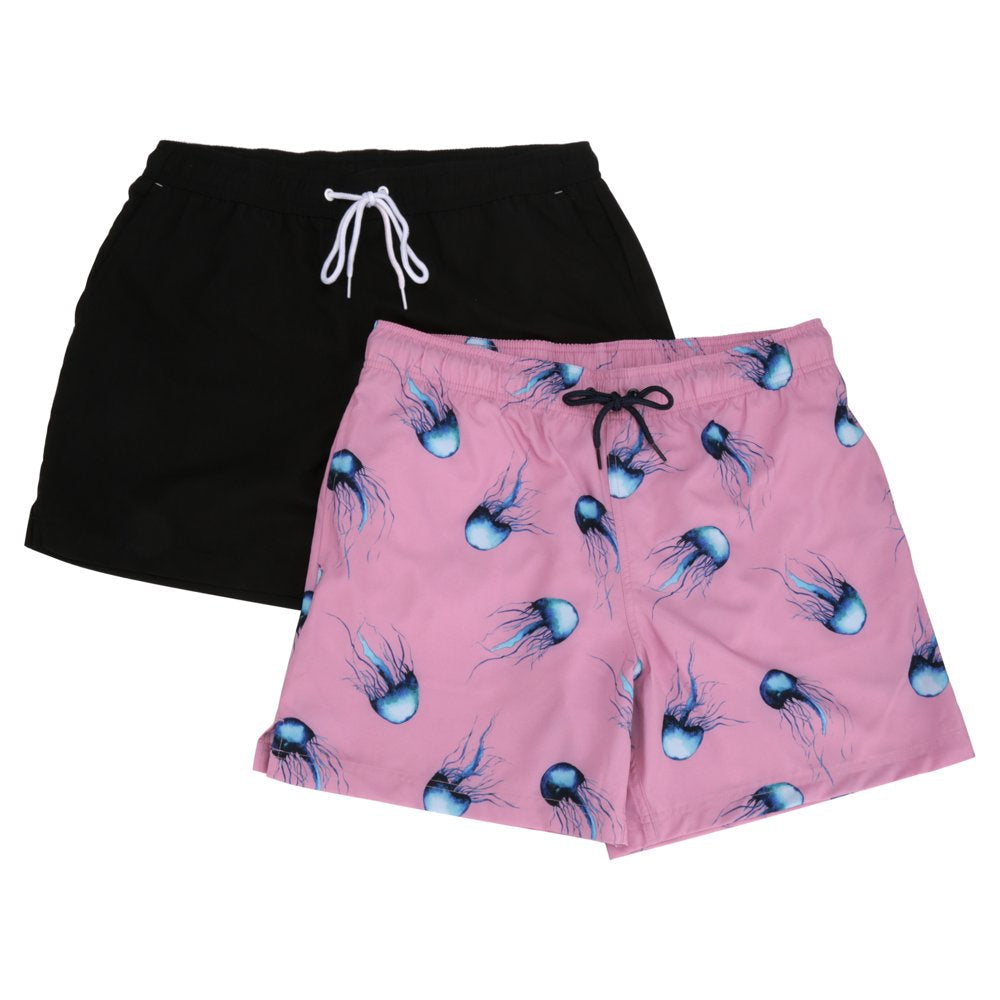 George Men'S and Big Men'S 6" Stripe Black Soot and New Toucan Swim Trunks, 2-Pack, Sizes up to 5XL