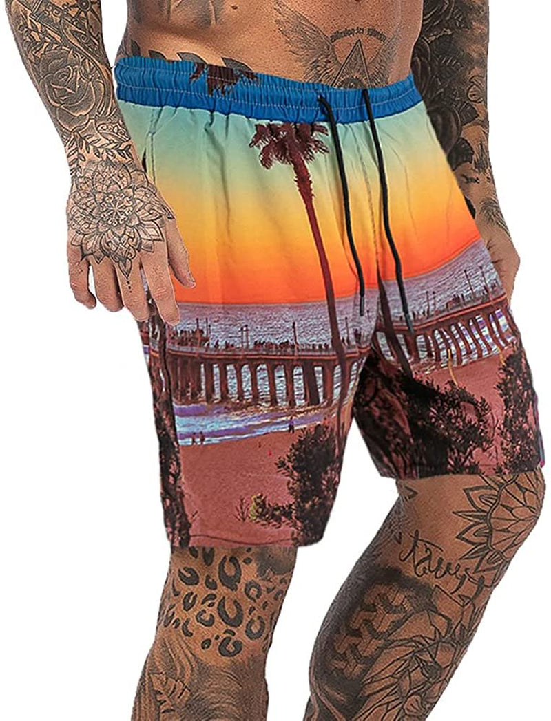 GINGTTO Men'S Quick Dry Swim Shorts Knee Stretch Slim Shorts with Pockets