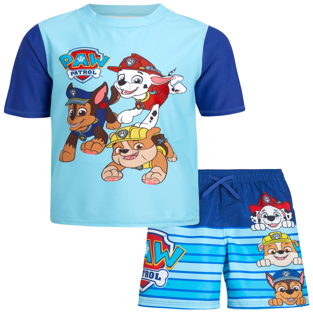 Nickelodeon Boys’ Paw Patrol Rash Guard Set – Chase, Marshall Swim Shirt and Trunks (2T-7)