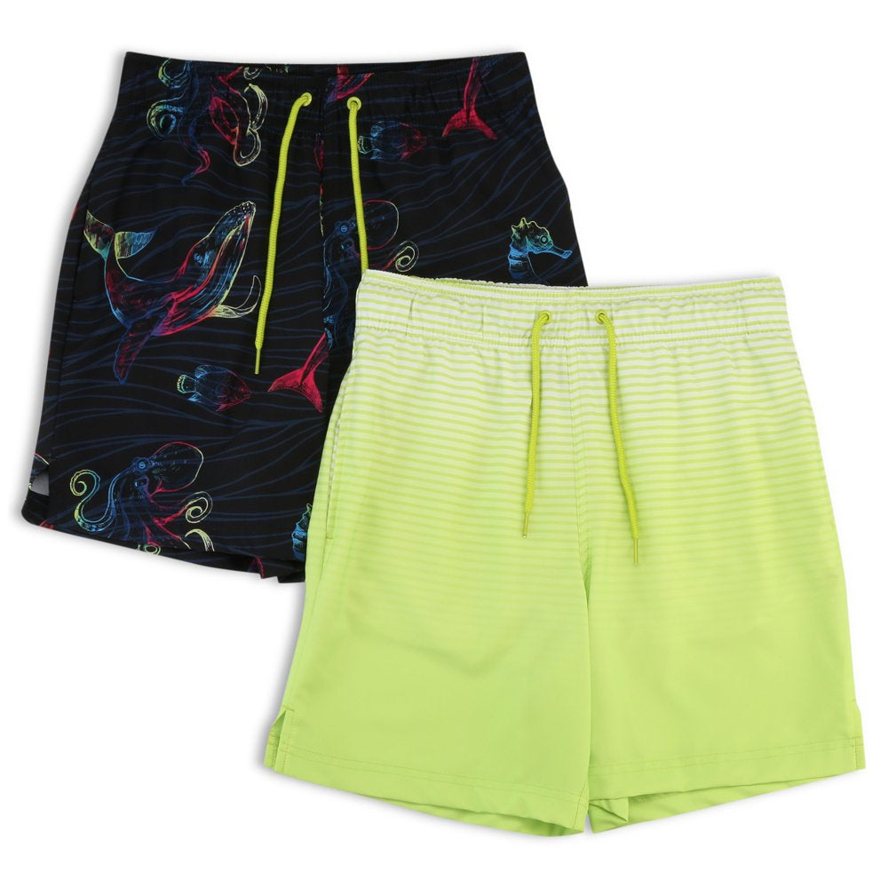 George Men'S and Big Men'S 6" Stripe Black Soot and New Toucan Swim Trunks, 2-Pack, Sizes up to 5XL