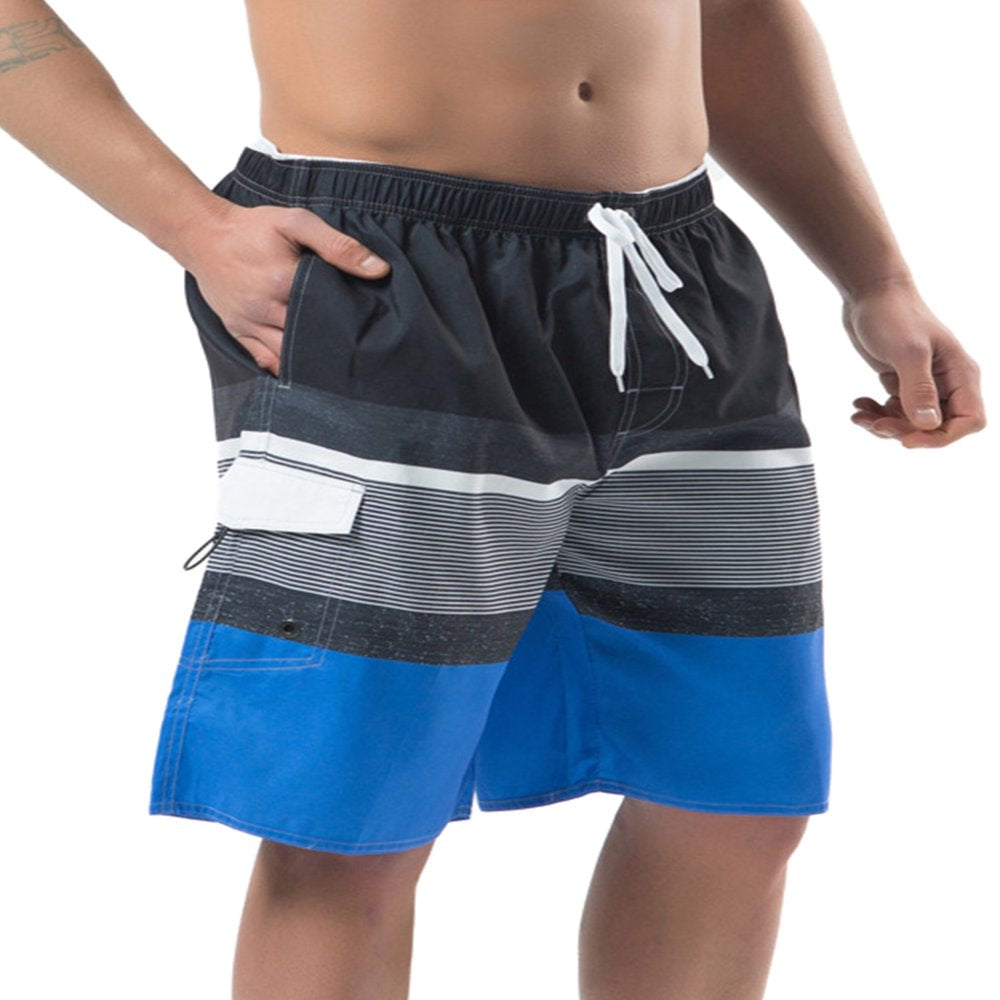 UKAP Men'S Big and Tall Board Shorts Swim Trunks with Side Pocket, Drawstring Striped Beach Shorts with Mesh Lining Swimwear Bathing Suits for Men