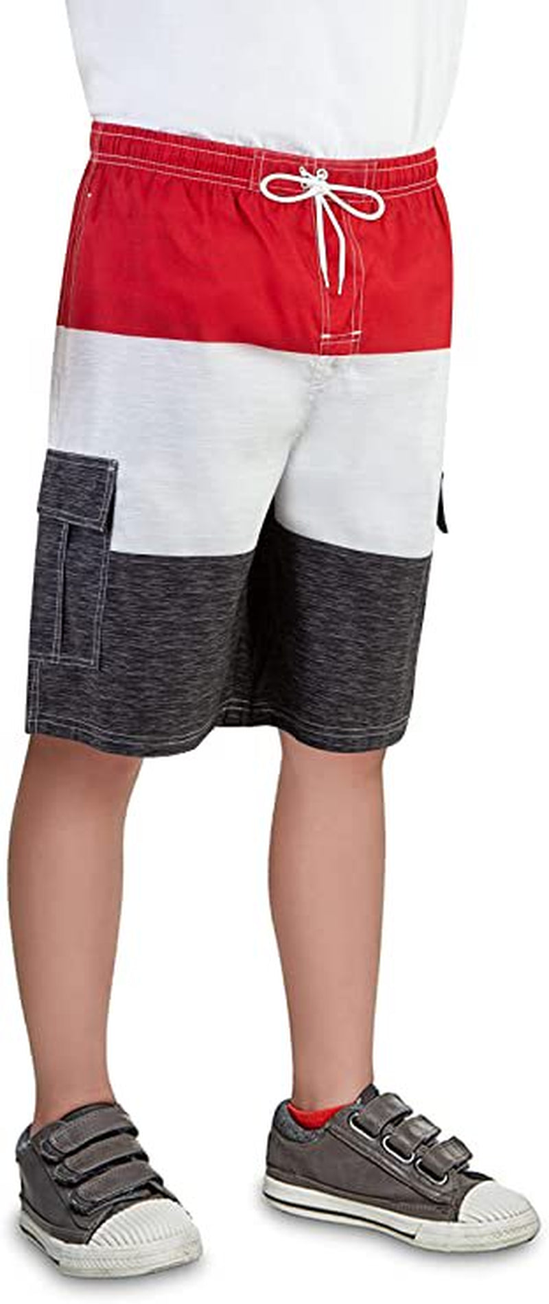 North 15 Big Boy'S Quick Dry Beach Swim Trunks Shorts with Cargo Pokcets-5104B-Blk/Red-14-16