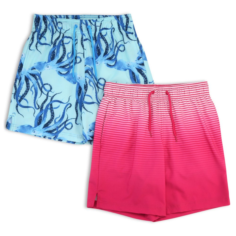 George Men'S and Big Men'S 6" Stripe Black Soot and New Toucan Swim Trunks, 2-Pack, Sizes up to 5XL