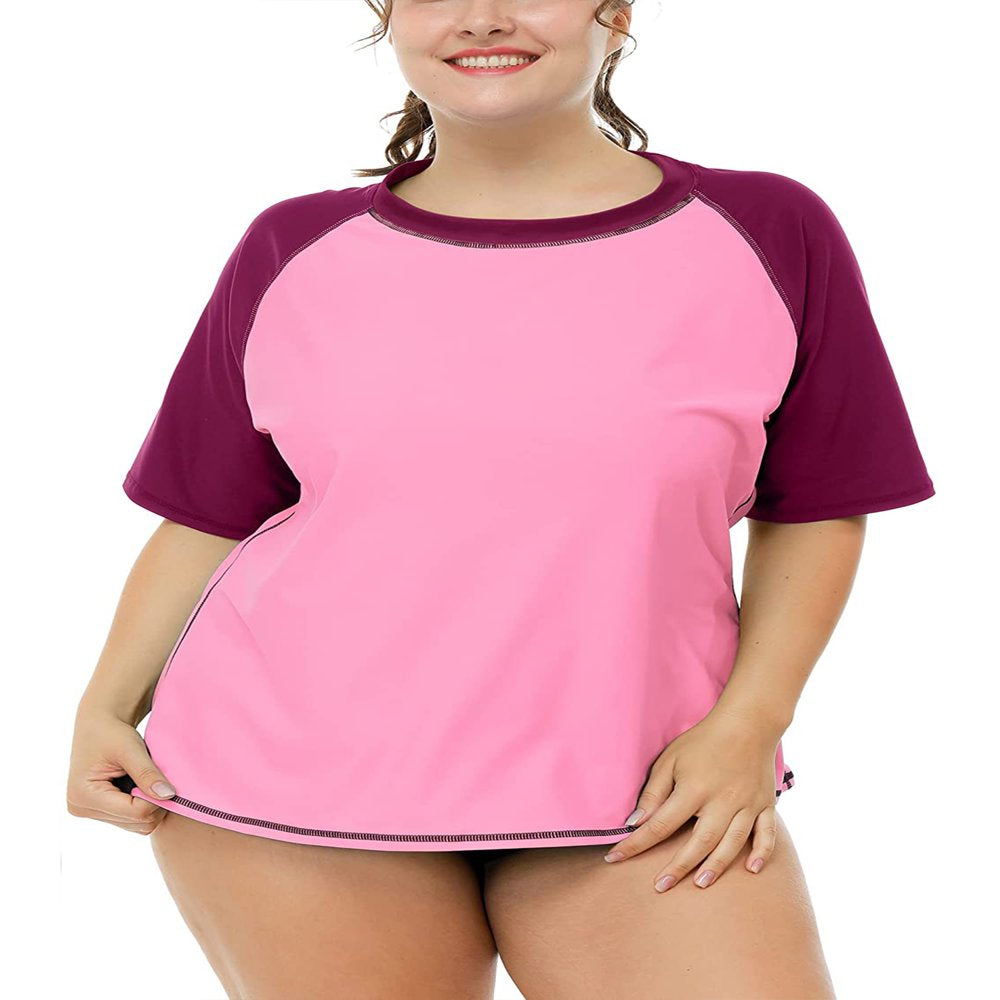 Charmo Women plus Size Rash Guard Short Sleeve Swim Shirt Rashguard Swimwear Top
