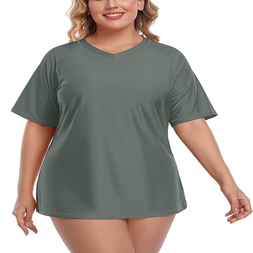 Women'S plus Size Rash Guard Short Sleeve Swim Shirt UPF 50+ Swimsuit Tops
