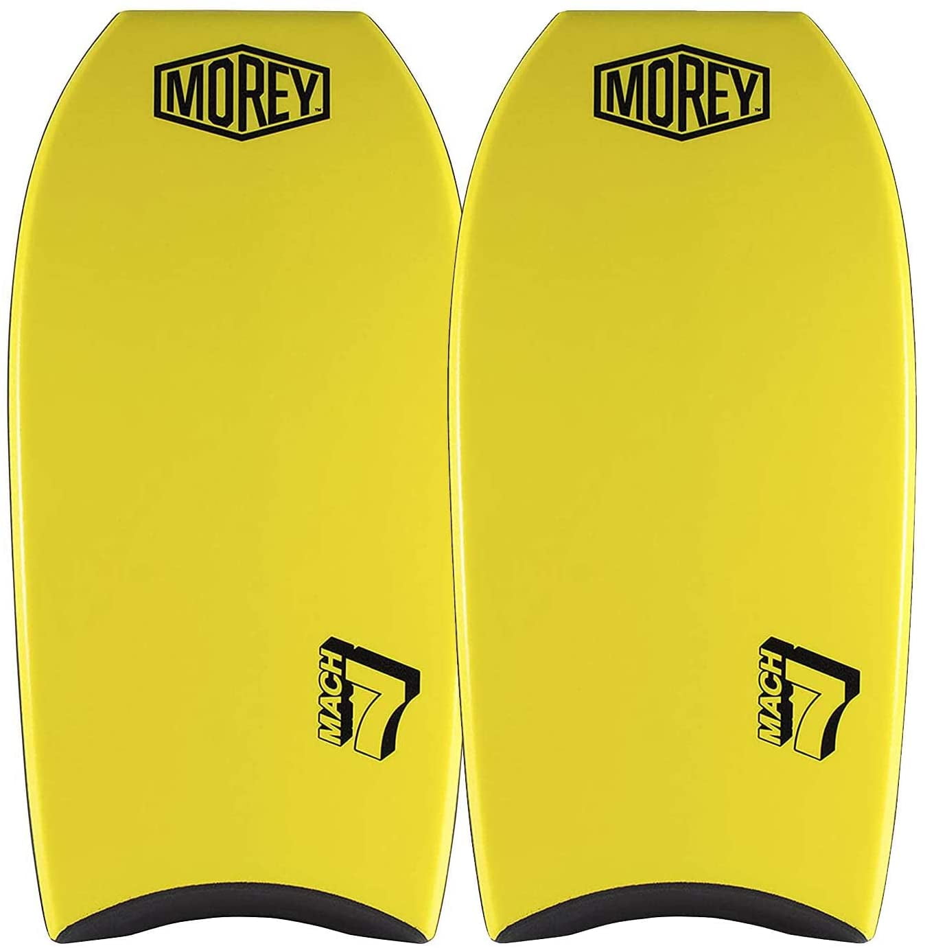 Morey Mach 7 Elite 43 Inch Bodyboard - PE Core, TC8 Deck, HDPE Slick, Single Power Rod Stringer, Crescent Tail, with Channels