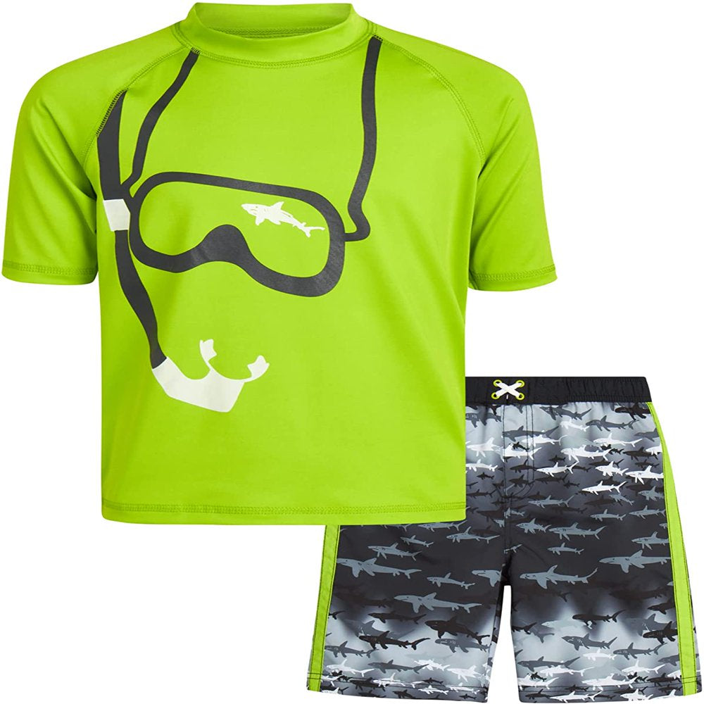 Ixtreme Boys' Rashguard Set - UPF 50+ 2-Piece Snug Fit Swim Shirt and Trunks Swimsuit Set (Little Kid/Big Kid)