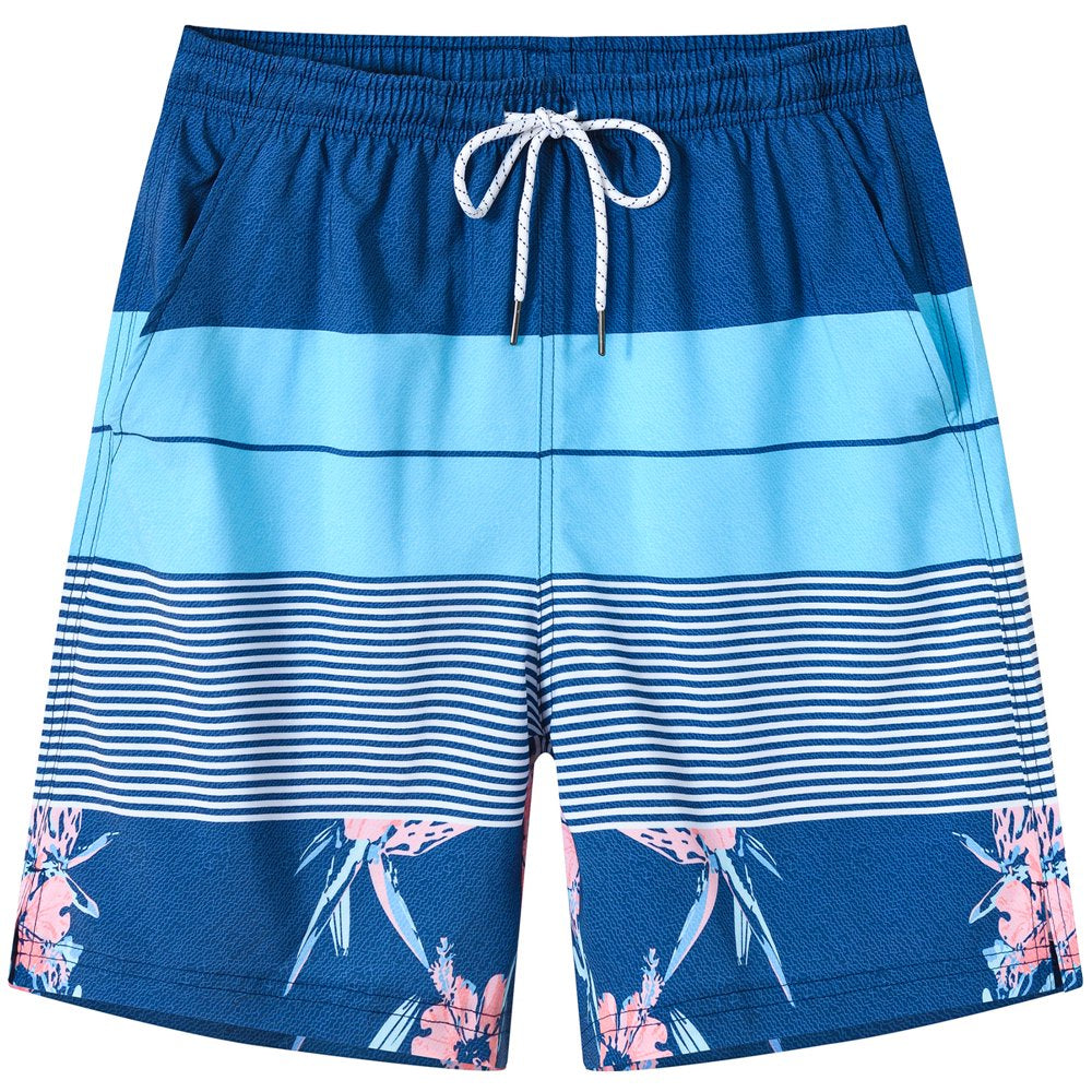 QPNGRP Mens Printed Swim Trunks Quick Dry Beach Shorts with Mesh Lining