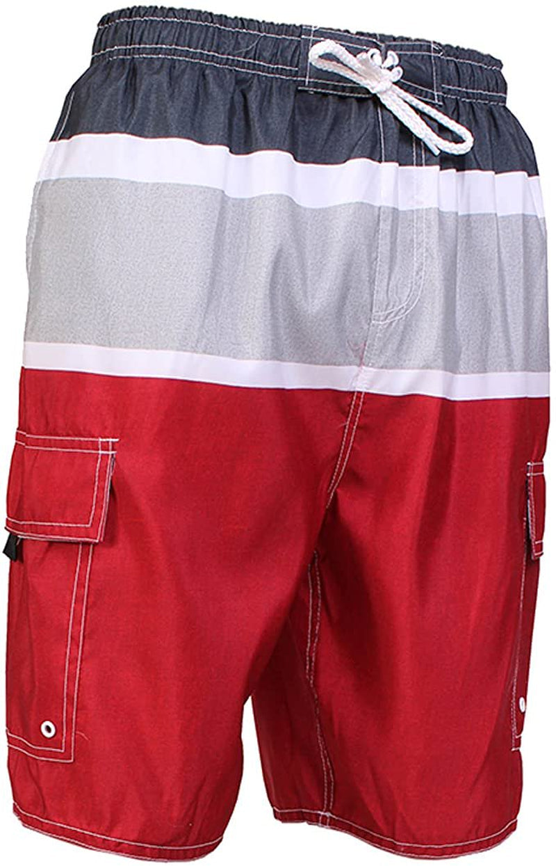 North 15 Big Boy'S Quick Dry Beach Swim Trunks Shorts with Cargo Pokcets-5104B-Blk/Red-14-16
