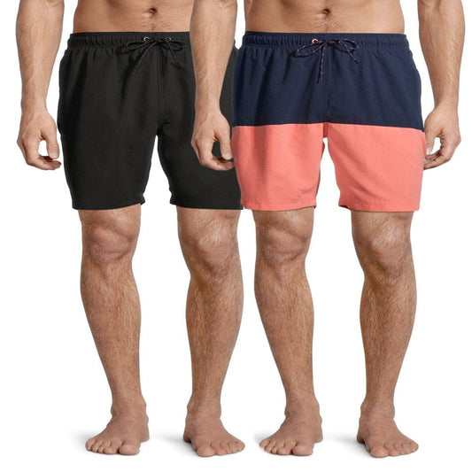 George Men'S and Big Men'S 8" All Guy Solid and Colorblock Swim Short 2-Pack, up to Size 5XL