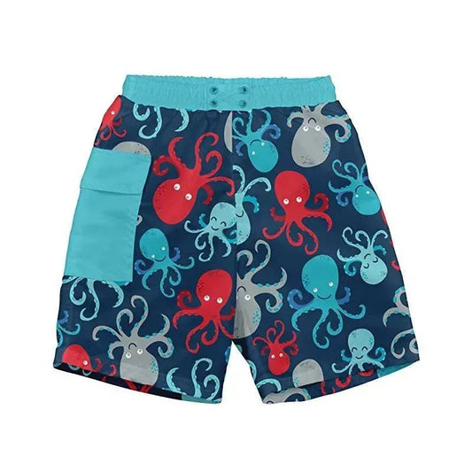 I play. Baby Boys Pocket Trunks Swim Diaper - Navy Octopus