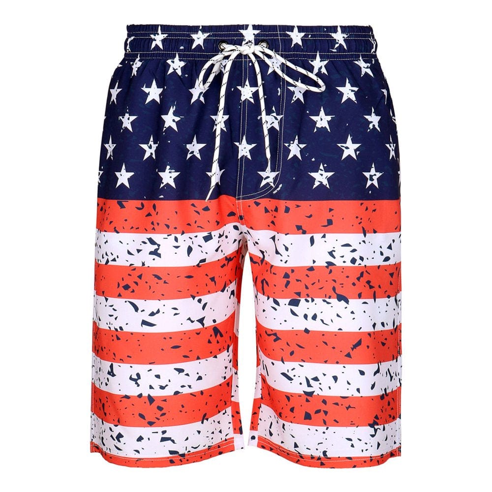 Kamo Men'S Barracuda Swim Trunks American Flag Quick Dry Swim Shorts with Mesh Lining
