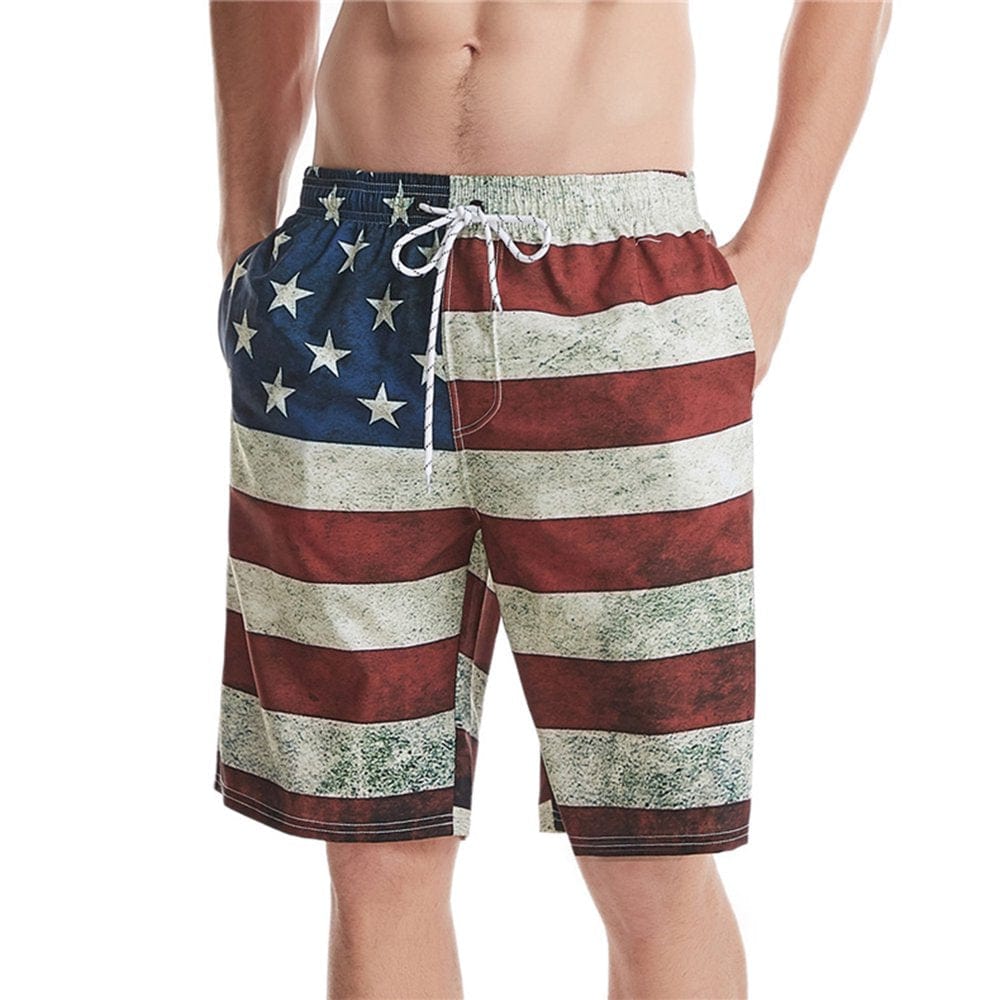 Kamo Men'S Barracuda Swim Trunks American Flag Quick Dry Swim Shorts with Mesh Lining