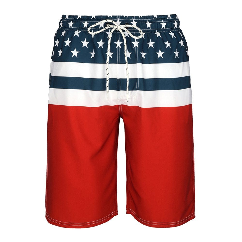 Kamo Men'S Barracuda Swim Trunks American Flag Quick Dry Swim Shorts with Mesh Lining
