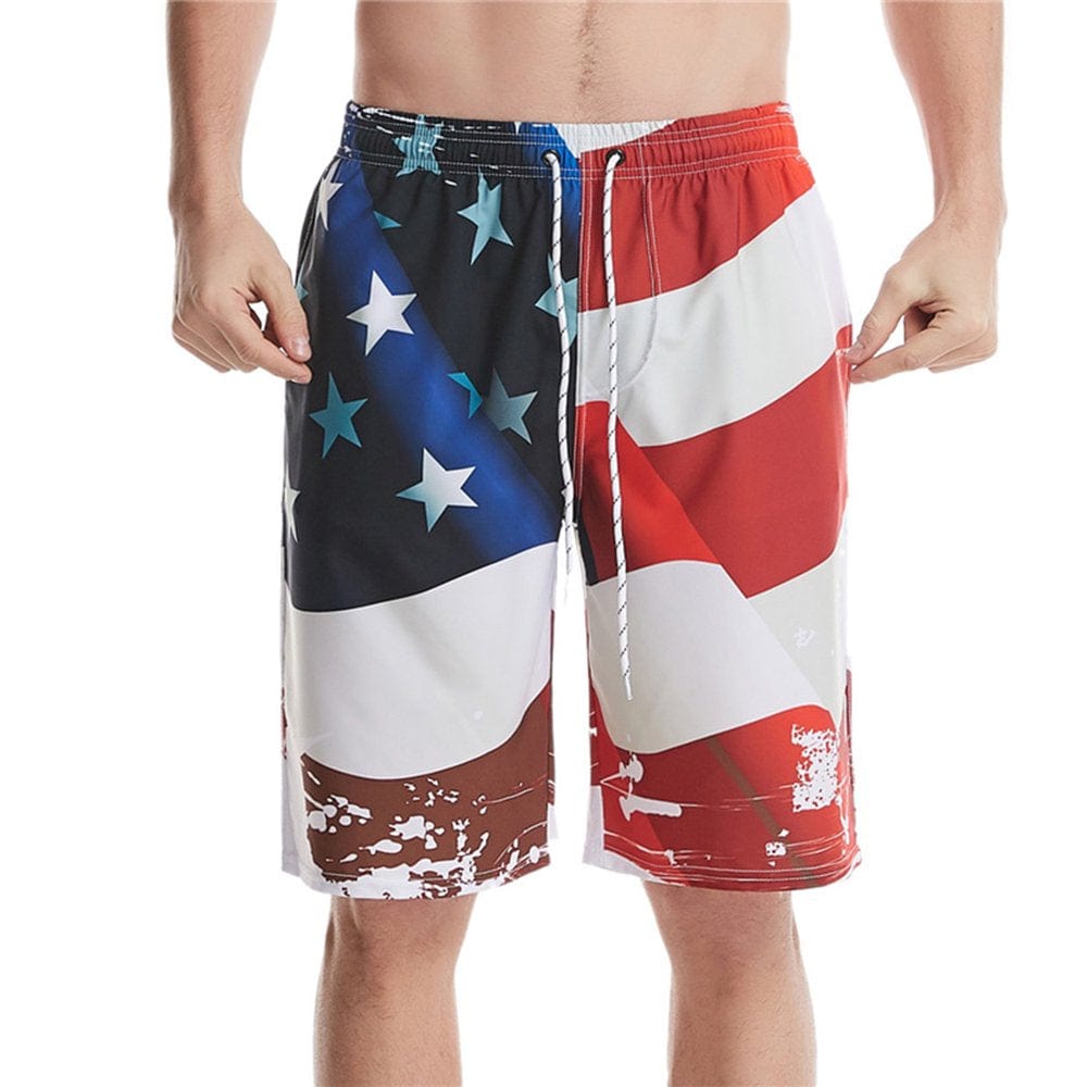 Kamo Men'S Barracuda Swim Trunks American Flag Quick Dry Swim Shorts with Mesh Lining