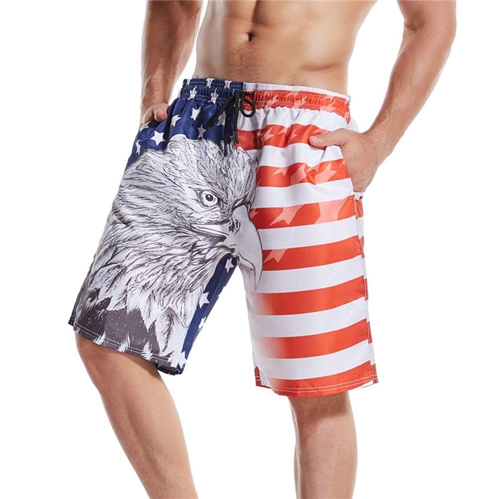 Kamo Men'S Barracuda Swim Trunks American Flag Quick Dry Swim Shorts with Mesh Lining