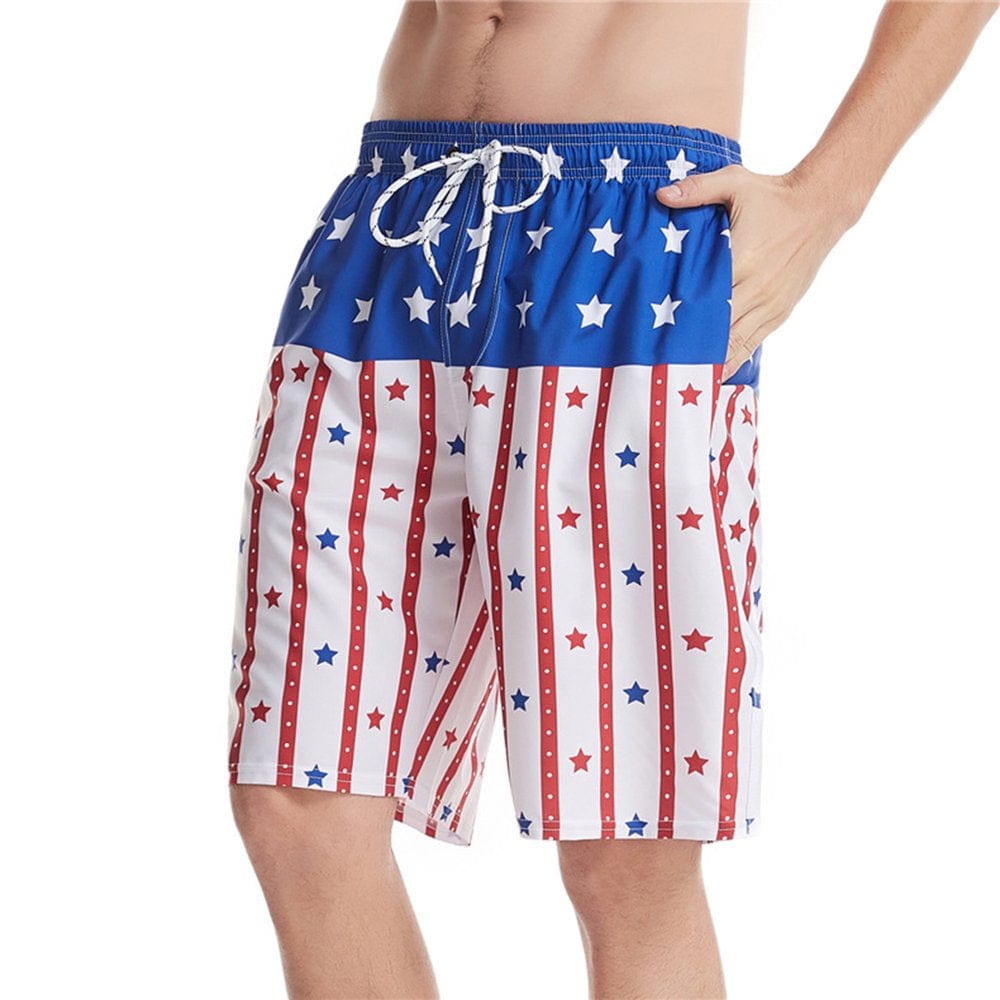 Kamo Men'S Barracuda Swim Trunks American Flag Quick Dry Swim Shorts with Mesh Lining