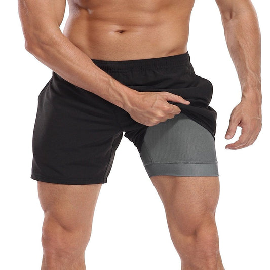 LRD Men'S Swim Trunks with Compression Liner 7 Inch Inseam Black / Gray L