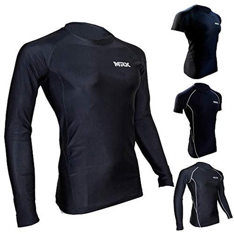 MRX Men’S Compression Shirts Athletic Gym Training Workout Active Wear Rash Guard Full Sleeve Base Layer Top Black Large