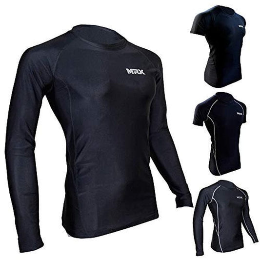 MRX Men’S Compression Shirts Athletic Gym Training Workout Active Wear Rash Guard Full Sleeve Base Layer Top Black Large
