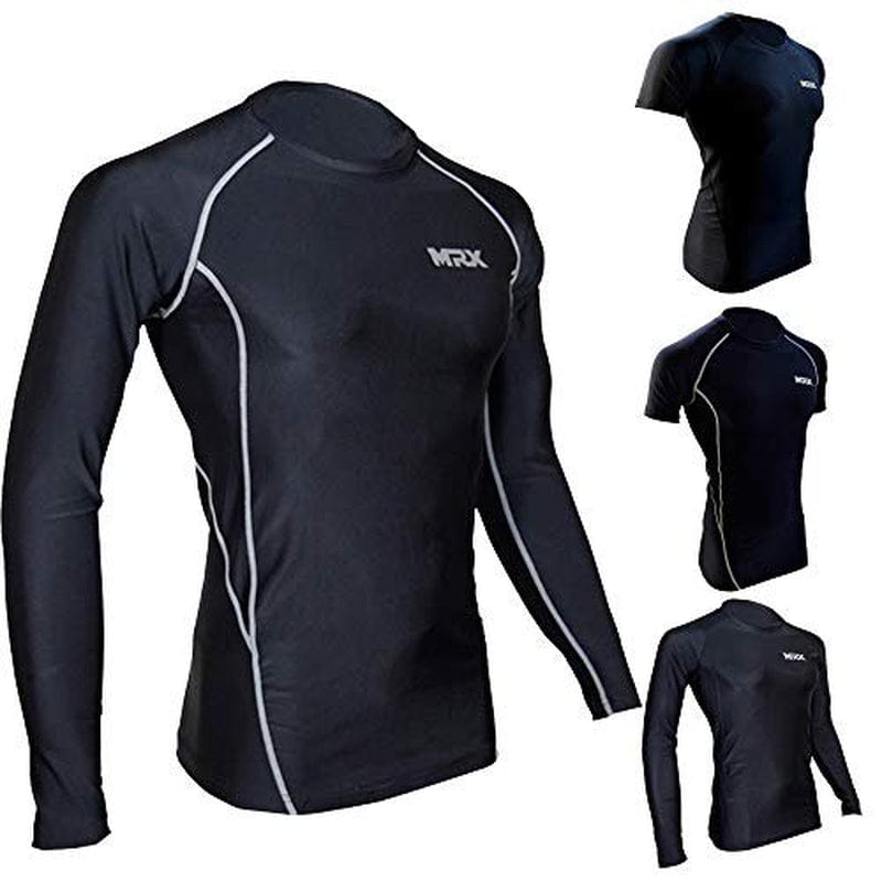 MRX Men’S Compression Shirts Athletic Gym Training Workout Active Wear Rash Guard Full Sleeve Base Layer Top Black Large