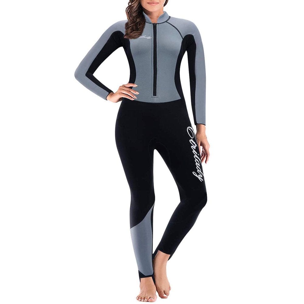 Nebility Wetsuit for Women Full Wetsuit 2Mm Neoprene Long Sleeve Wetsuit with Front Zipper UV Protection Full Body Swimsuit Swim Diving Surf Kayak Snorkeling(Black Small)