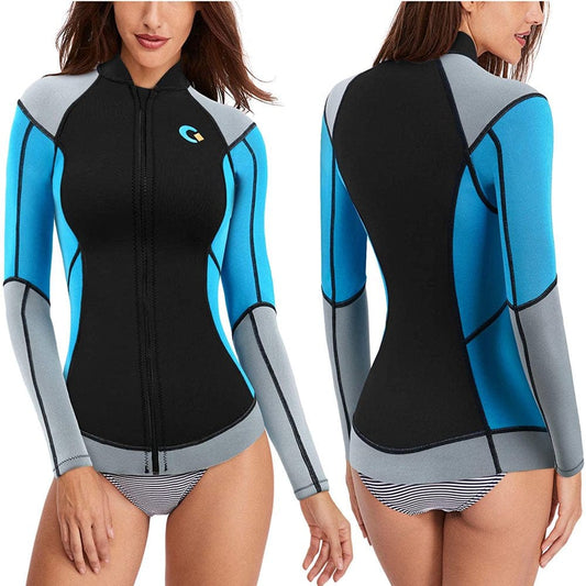 Nebility Wetsuit Top 1.5Mm High-Necked Women Wetsuit Long Sleeve Jacket Neoprene Wetsuits with Front Zipper for Swimming Diving Surfing Boating Kayaking Snorkeling