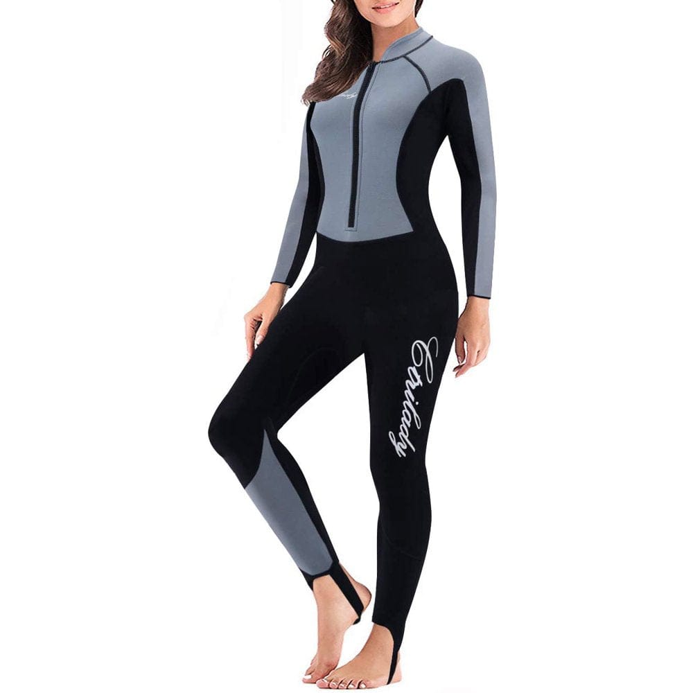 Nebility Women Wetsuit Long Sleeve Diving Suits 2Mm Neoprene Full Wetsuit with Front Zipper UV Protection Full Body Swimwear for Swimming Diving Surfing Kayaking Snorkeling(Gray Small)
