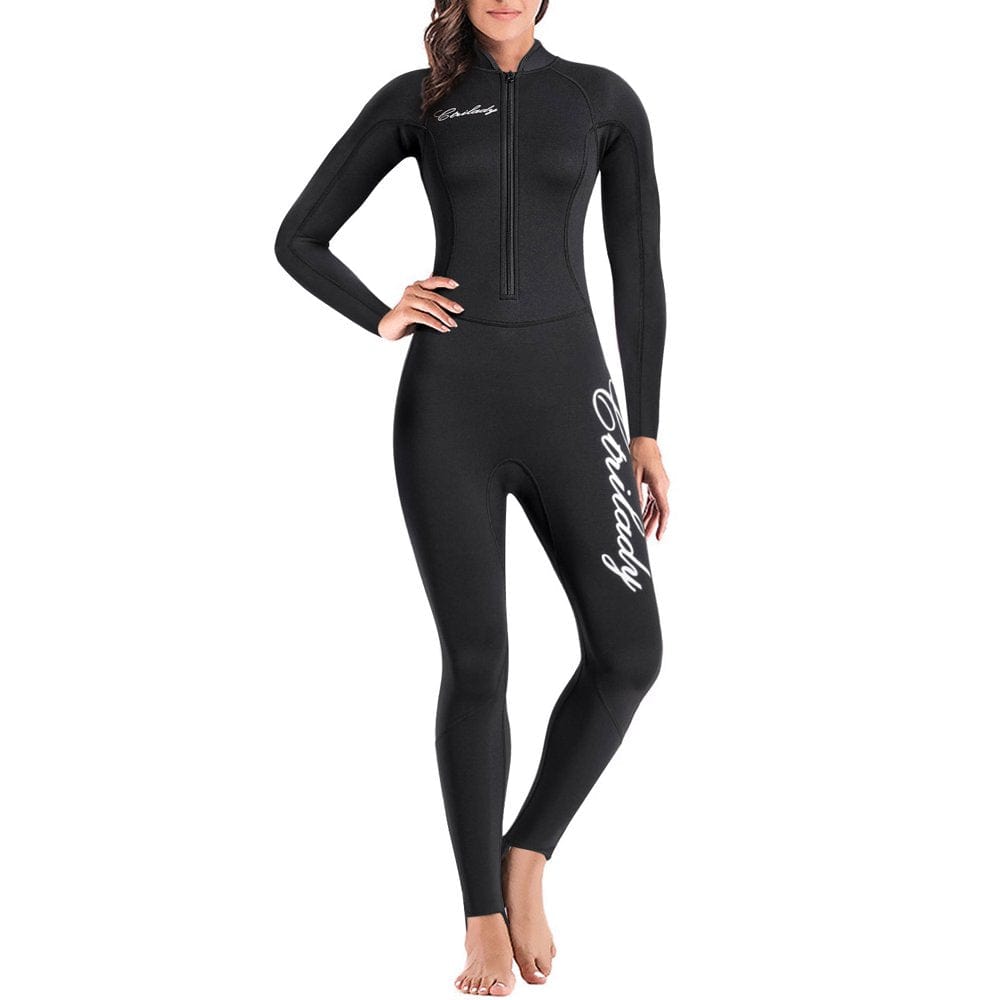 Nebility Women Wetsuit Long Sleeve Diving Suits 2Mm Neoprene Full Wetsuit with Front Zipper UV Protection Full Body Swimwear for Swimming Diving Surfing Kayaking Snorkeling(Gray Small)