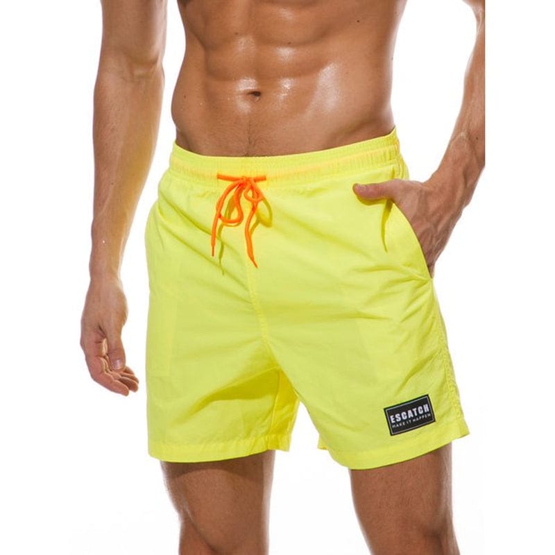 New Men Swim Trunks Shorts Pants Board Shorts Boardshorts Swimwear Swimsuit Beachwear Casual Surfing Swimming Bathing Suit Quick Dry Summer Yellow XS